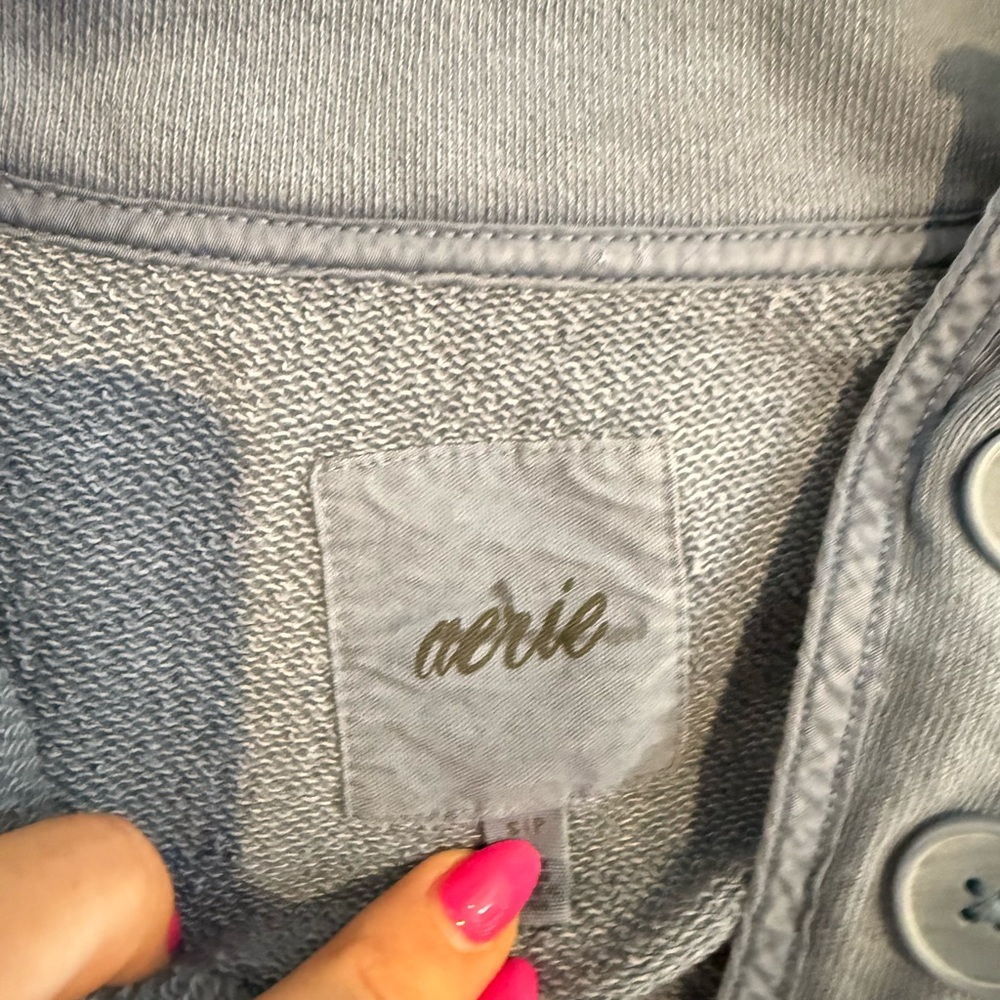 Aerie Light Gray Button-Front Pullover - image 2